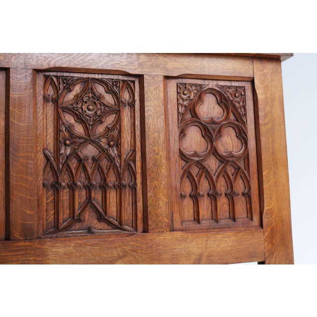Antique 19th Century French Gothic Revival Blanket Chest in Carved Oak and Forged Iron, 1880 For Sale - Image 13 of 14