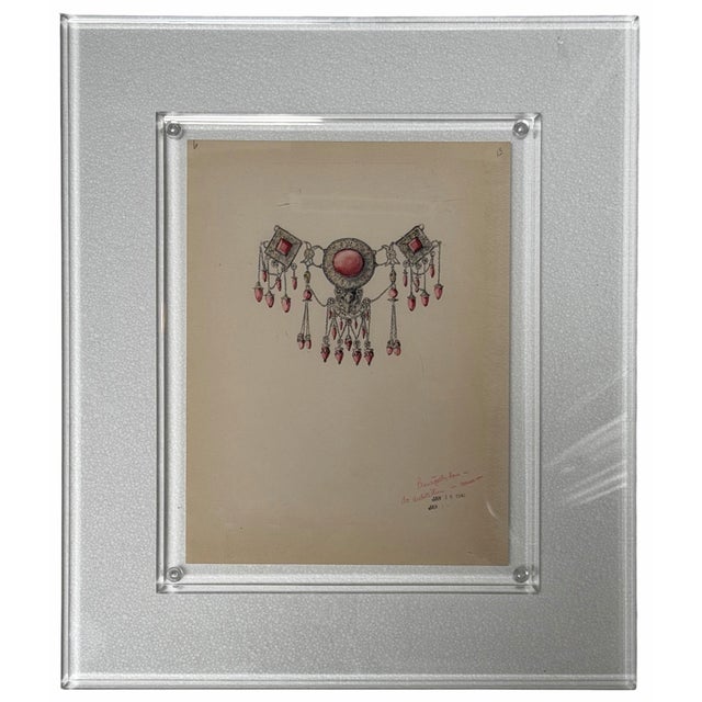 Set of 4 Jewelry and Architecture Watercolors in Lucite Frames. Set of 4 one-of-a-kind hand-done drawings. Each one is a...