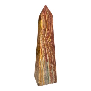Huge Vintage Solid Red Onyx Stone Gran Tour Obelisk Statue Table Sculpture For Sale