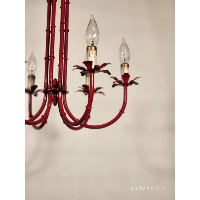 Vintage Faux Bamboo Pagoda Hollywood Regency Birdcage 6 Light Chandelier For Sale - Image 9 of 12