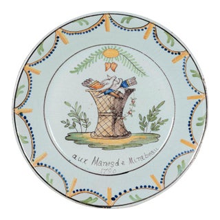 French Revolution Faience Plate, Hand-Painted, Circa 1790 For Sale