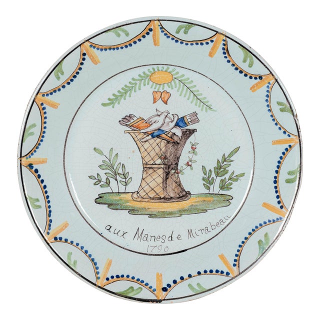 French Revolution Faience Plate, Hand-Painted, Circa 1790 For Sale