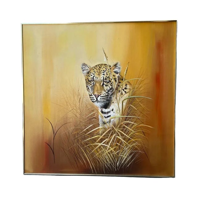 We have for your consideration a very beautiful vintage mid century modern oil painting in a array of prismatic colors....