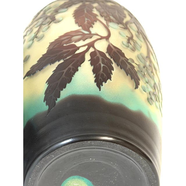 Mid 20th Century Pair of Stunning French Cameo Glass Vases in the Style of Gallé For Sale - Image 5 of 14