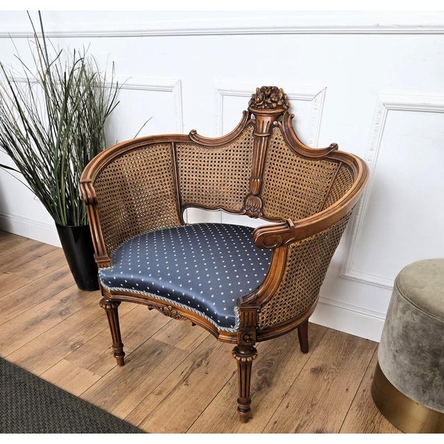 Louis XV Italian Carved Wood and Cane Back Armchair, 1960s For Sale - Image 4 of 9
