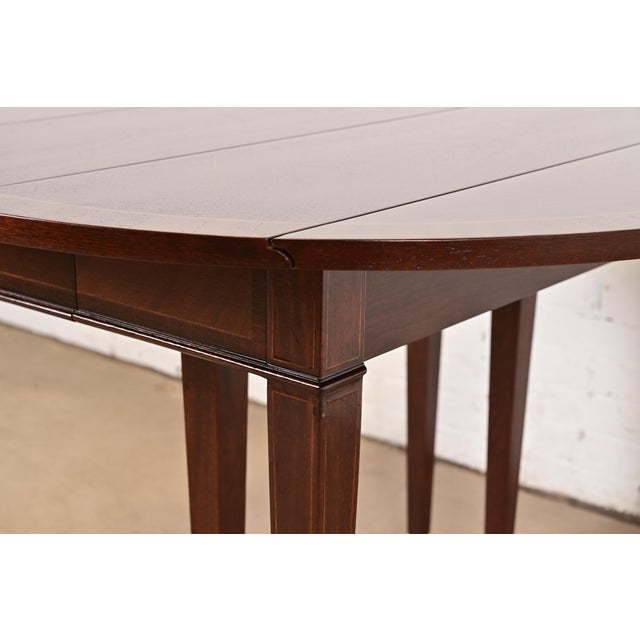 Brown Baker Furniture Federal Banded Mahogany Drop Leaf Dining or Breakfast Table, Newly Refinished For Sale - Image 8 of 13