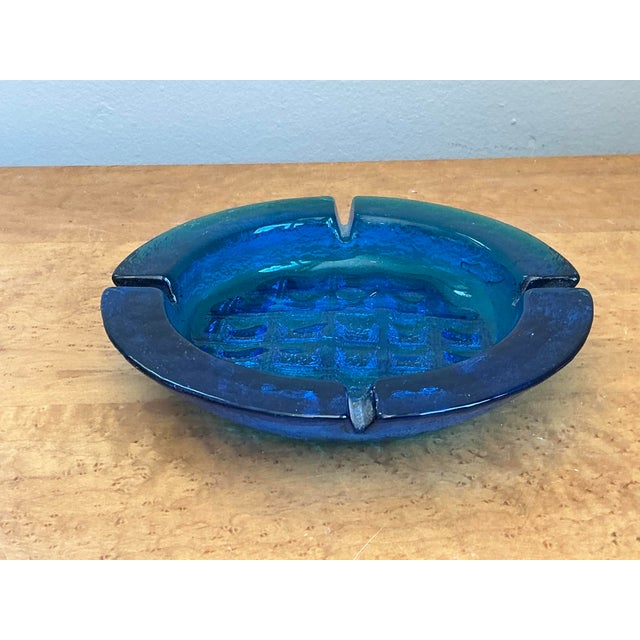 Vintage MCM Cobalt Glass Ashtray For Sale - Image 10 of 12