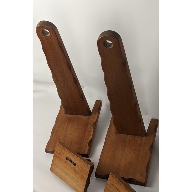 Mid-Century Modern Mid-Century Primitive Rustic Brown Wood Wall-Mounted Shelf Sconces – Pair For Sale - Image 3 of 13
