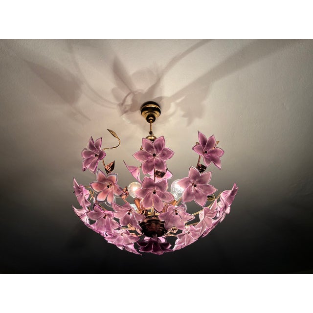1980s Italian Style Hand-Painted Pink and Purple Murano Glass Floral Chandelier - 4-Light⁠ For Sale - Image 15 of 18