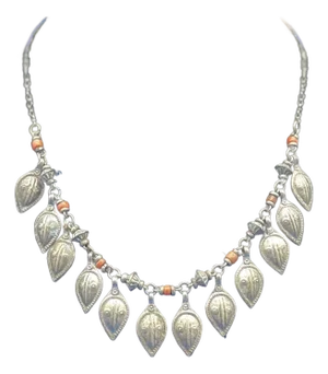Antique Turkmen / Yemen Tribal Silver Keaf Necklace, Coral Accents.