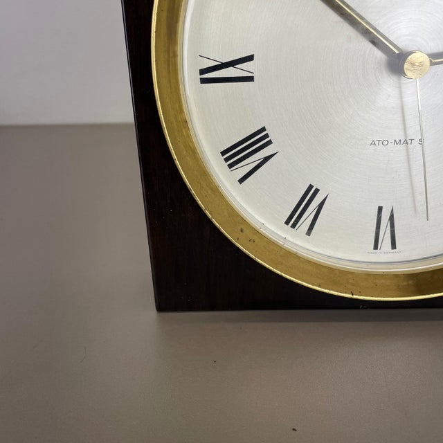 Metal Modernist Wood and Brass Table or Wall Clock from Junghans, Germany, 1970s For Sale - Image 7 of 18
