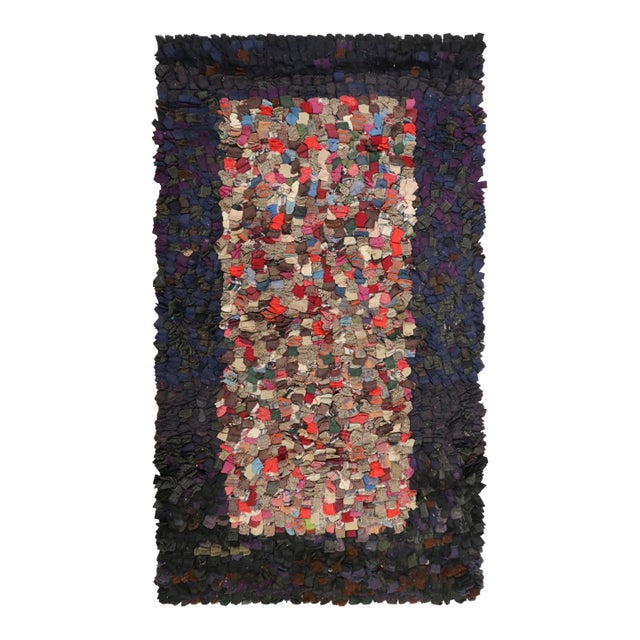 Antique Hooked Rug With Abstract Polychromatic Patterns | Rug & Kilim For Sale