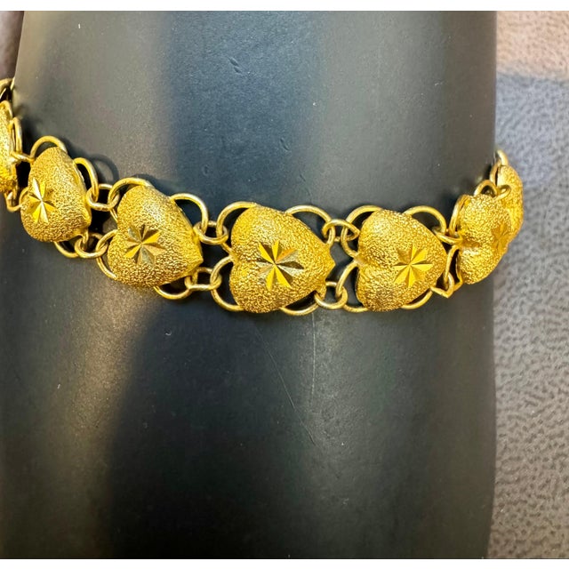 Hand Made Heart Link 24 Karat Pure Yellow Gold Solid Bracelet, 16.5 Gm 6.8 Inches long bracelet Beautiful Heart link...