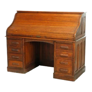 Antique Derby School Paneled Oak Roll Top Desk with Full Interior, C1900