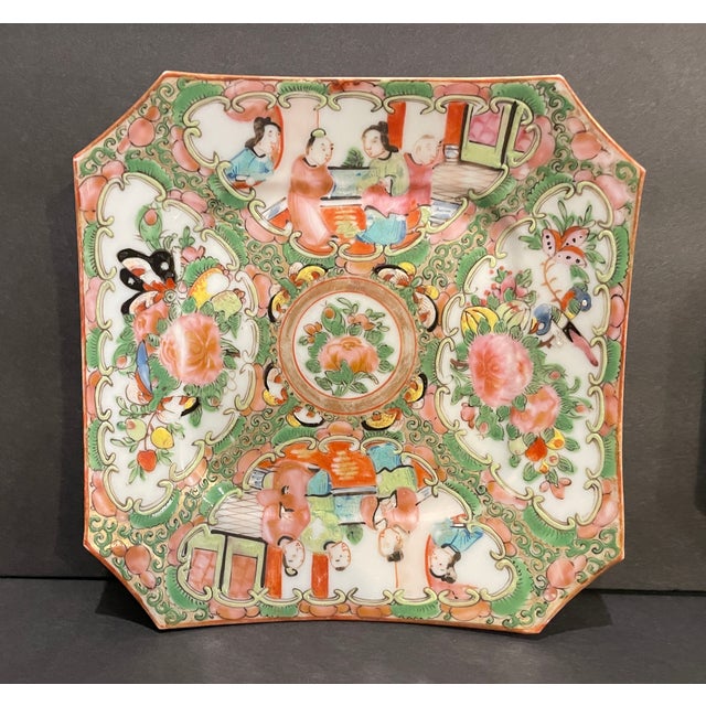 Ceramic Antique Rose Medallion Octagonal Plates - Set of Seven For Sale - Image 7 of 8