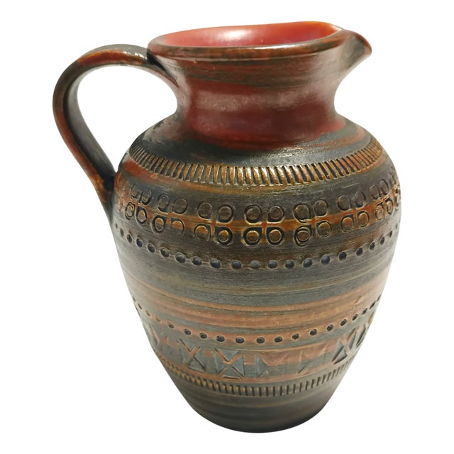 Handmade Brown Lacquered Earthenware Pitcher by Aldo Londi for Bitossi, Italy, 1970s For Sale