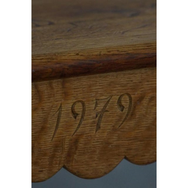 1970s Mid-Century Carved Oak Bench, 1979 For Sale - Image 5 of 18