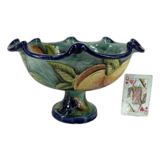 Mid 20th Century Fruit Bowl Footed Ceramic, Santa Rosa, Majolica Style, Vantage Mexican Pottery For Sale