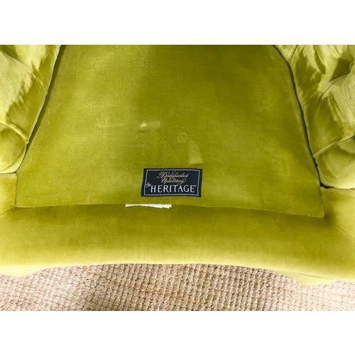 Textile Vintage Mid Century Drexel Heritage Chartreuse Velvet Swivel Chairs - a Pair For Sale - Image 7 of 13