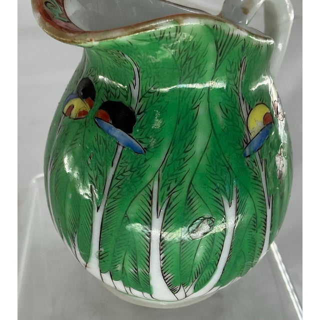 Antique Chinese Export Porcelain Famille Verte”boc Choy Leaf” Creamer Pitcher For Sale - Image 11 of 12