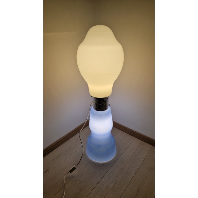 1990s Floor Lamp with Blue Blown Glass Base and White Opaline Glass Upper Diffuser, Murano, 1990s For Sale - Image 5 of 15