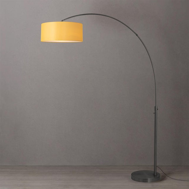 Mid-Century Modern 1-Light 1960s Morelli Float Mid Century Floor Lamp - Modern Arc Lamp, Mustard Linen Shade, Black Nickel Finish, Dimmable For Sale - Image 3 of 4
