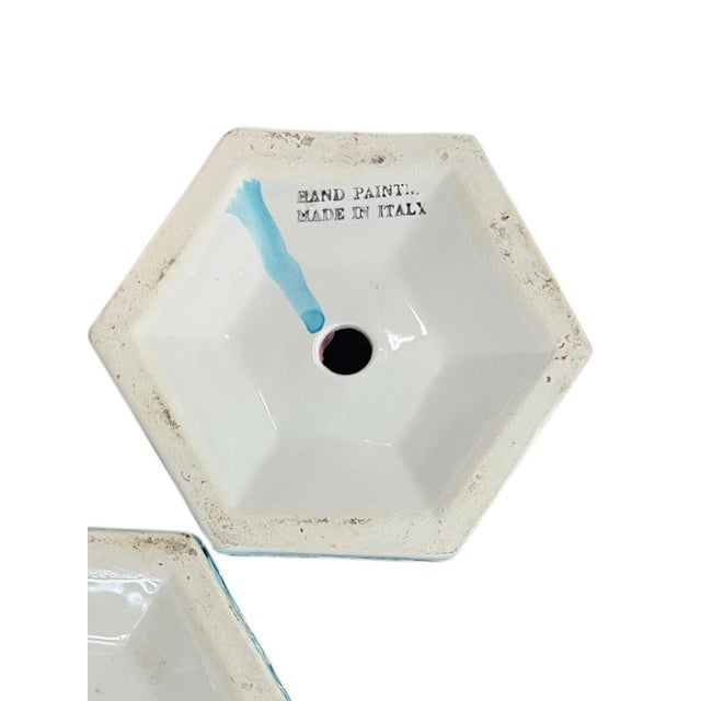 1980s Pair of Hand Painted Italian Ceramic Candlesticks For Sale In Washington DC - Image 6 of 6