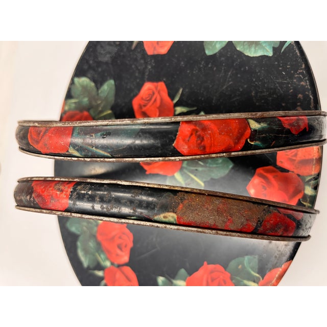1940s Vintage Painted Roses Metal Box With Handles For Sale - Image 5 of 7