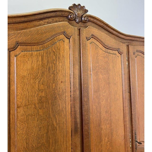 Wood Vintage French Louis XVI Style Carved Oak 4-Door Wardrobe For Sale - Image 7 of 14