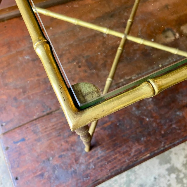 Brass Pair of Maison Bagues Style Faux Bamboo Solid Brass Side Tables For Sale - Image 8 of 8