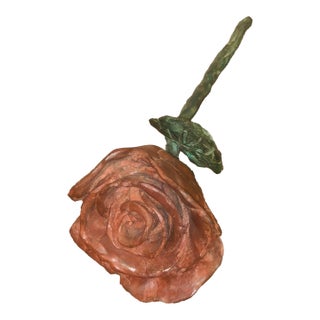 Late 20th Century Brutalist Cast Iron Rose Sculpture For Sale
