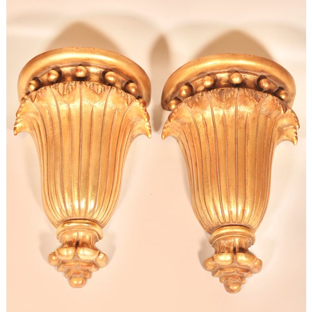 Extra Large Hollywood Regency Golden Gilt Wall Shelves - a Pair For Sale - Image 4 of 10
