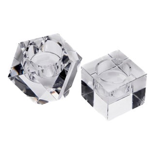 Vintage Geometric Crystal Votive Candle Holders - Pair (Includes Signed Rosenthal) For Sale