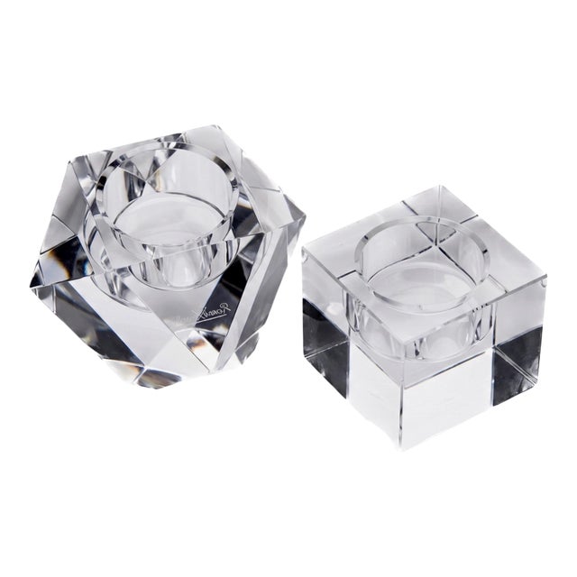 Vintage Geometric Crystal Votive Candle Holders - Pair (Includes Signed Rosenthal) For Sale