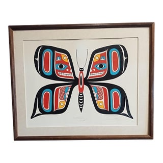 Late 20th Century Haida Colorful Framed Print Butterfly For Sale