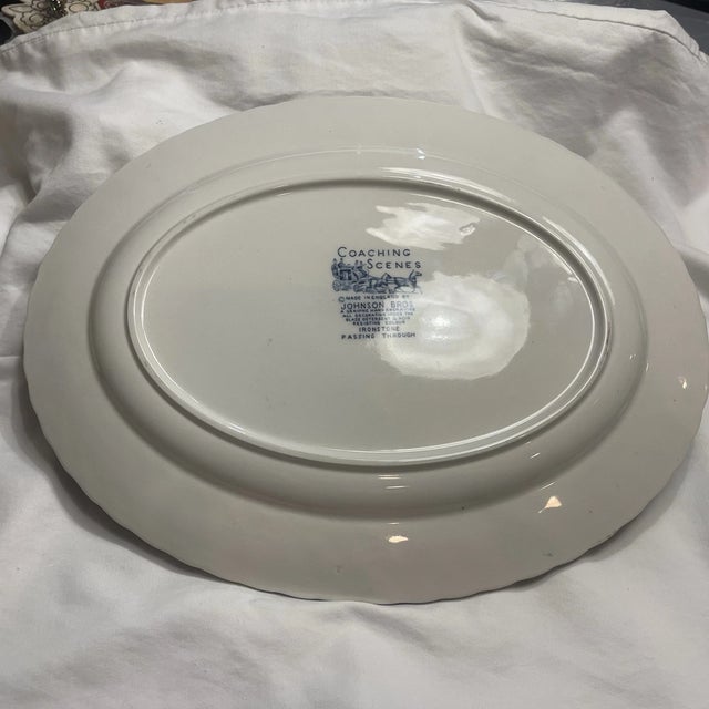 Johnson Brothers Vintage Mid-Century Modern Johnson Bros. Blue Coaching Scenes” 14”Oval Platter For Sale - Image 4 of 4