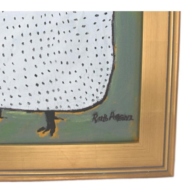 Farmhouse Folk Art Chicken Hen Painting by Ruth Arenz Including the Antiqued Gold Wood Frame For Sale - Image 3 of 5
