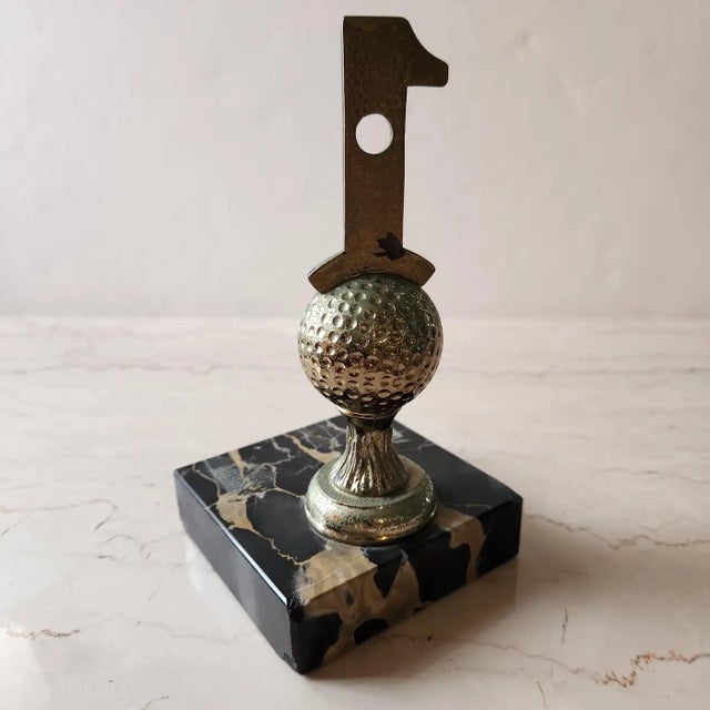 Metal 1962 Golf Hole in One Trophy on Black Marble Base For Sale - Image 7 of 11