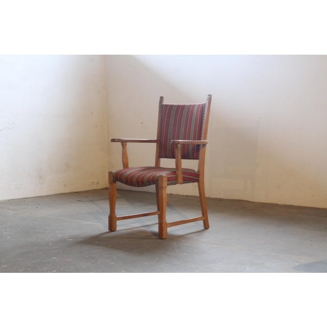 Wood Danish Brutalist Oak Armchair in the style of Henning Kjærnulf, 1960s For Sale - Image 7 of 13