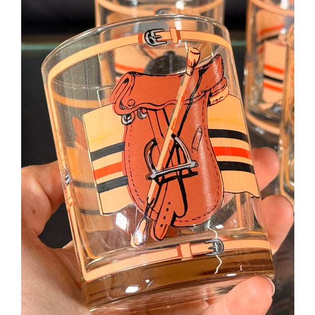 Mid 20th Century Mid Century Equestrian Polo Theme Rocks Glasses c.1960s - Set of 4 For Sale - Image 5 of 5