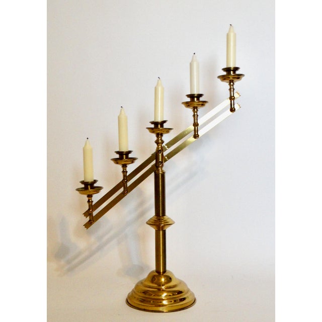 Large Mid 20th Century Articulating Brass Five Light Candelabra For Sale - Image 9 of 12
