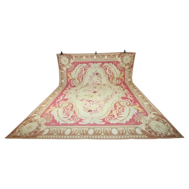 Large French Louis XVI Baubusson Rug with Flower Cartridge, 1890s For Sale