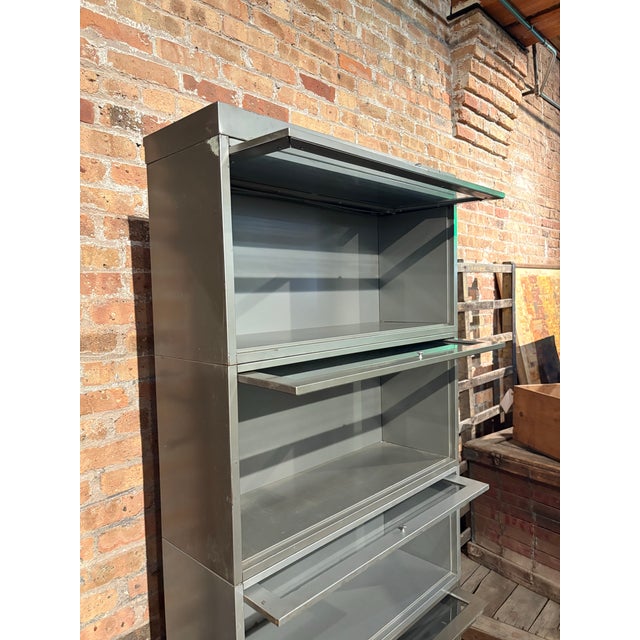 Industrial Vintage 5-Section Industrial Steel Bookcase For Sale - Image 3 of 12