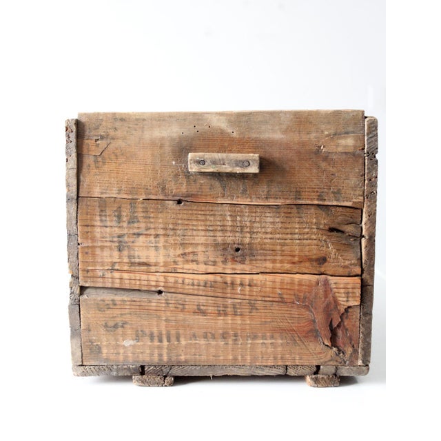 Wood Antique Philadelphia Wood Crate With Leather Handle For Sale - Image 7 of 13