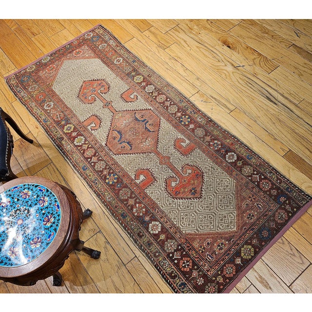 Antique Persian Malayer Runner Rug, Hand-Knotted Wool, Geometric Pattern, 3x7, Camelhair & Burgundy For Sale - Image 14 of 14