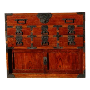 Antique Meiji Dark Wood Tansu Chest With Hand Wrought Iron Details