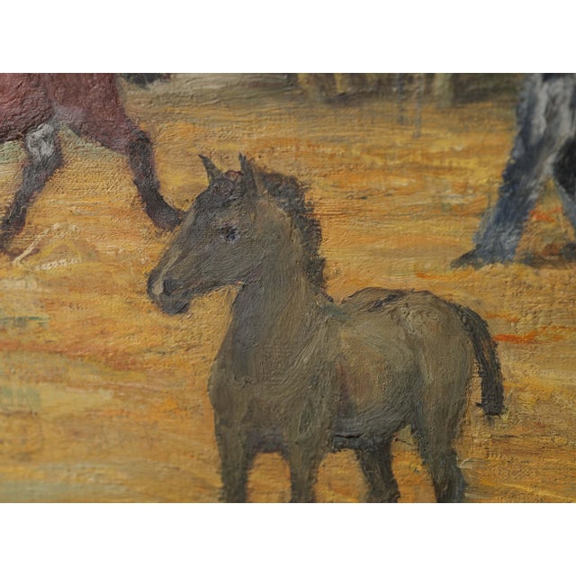 Rustic Rural Horse Training Scene in a Farmyard, 1950s, Oil on Canvas For Sale - Image 3 of 13