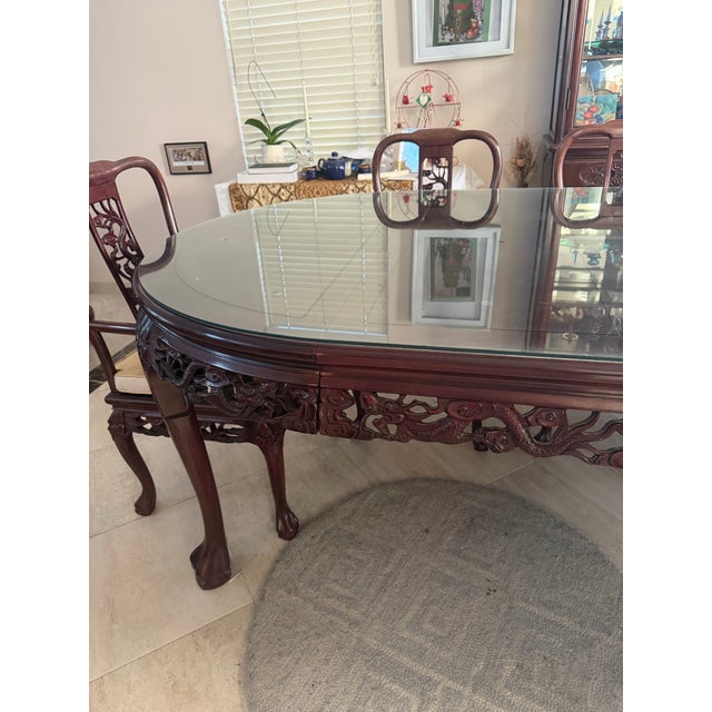 Chinese 1980s Chinese Rosewood Carved Dining Set For Sale - Image 3 of 12
