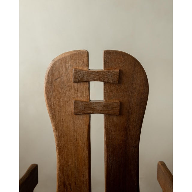 Brutalist Oak Armchair with Sculptural High Back by De Puydt, 1960s For Sale - Image 10 of 18