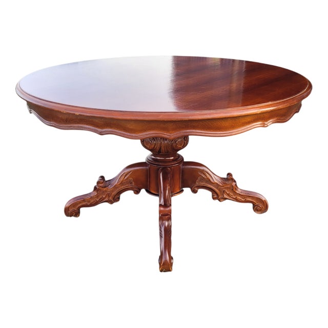 Large Vintage English Round Pedestal Coffee Table in Walnut, 1940s For Sale